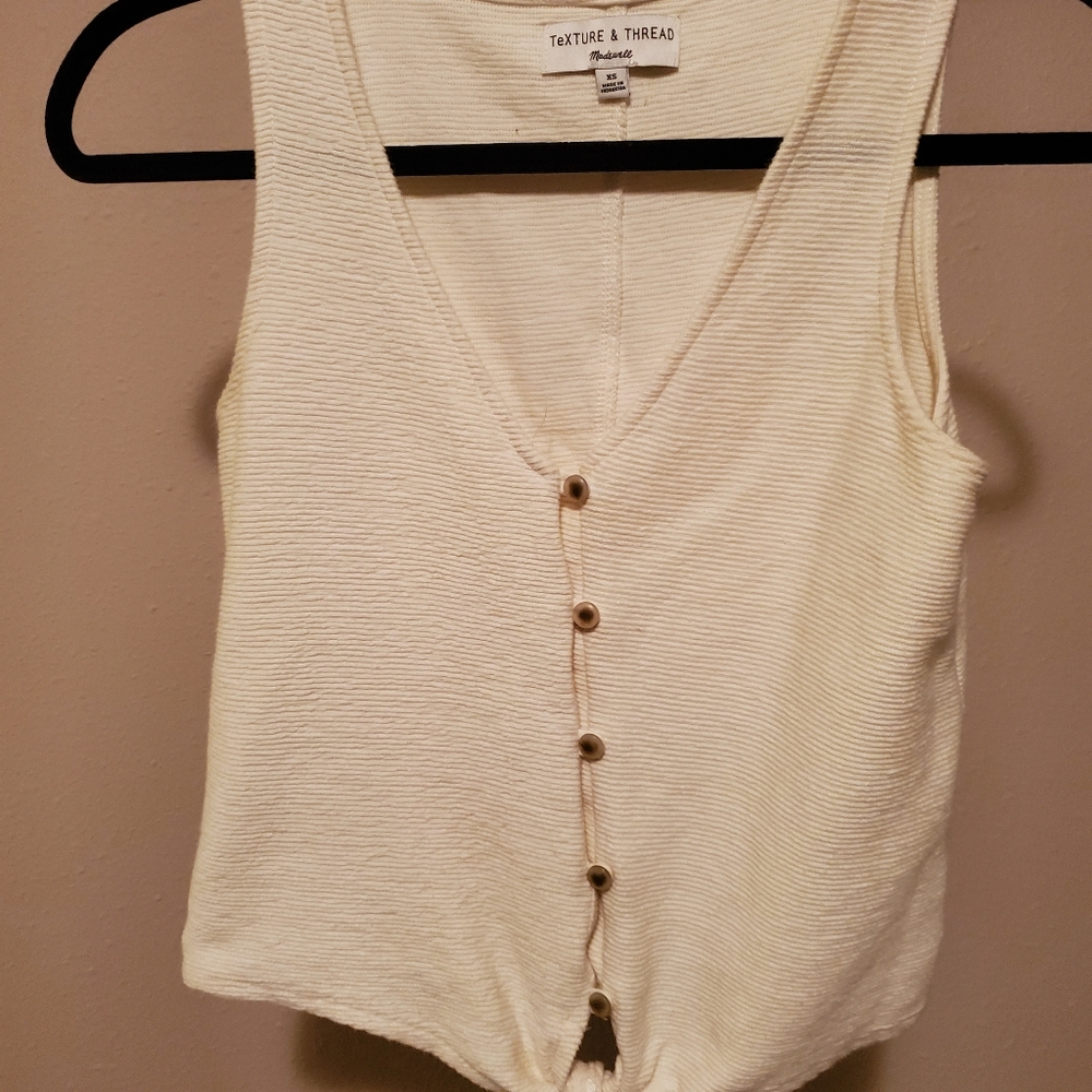 Madewell Texture & Thread XS Button Front Tie Front Top